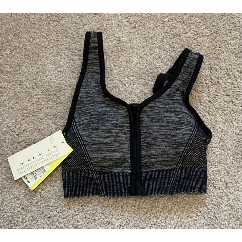 All in Motion Womens Black Gray Seamless Zipper Front Sports Bra Size XS‎